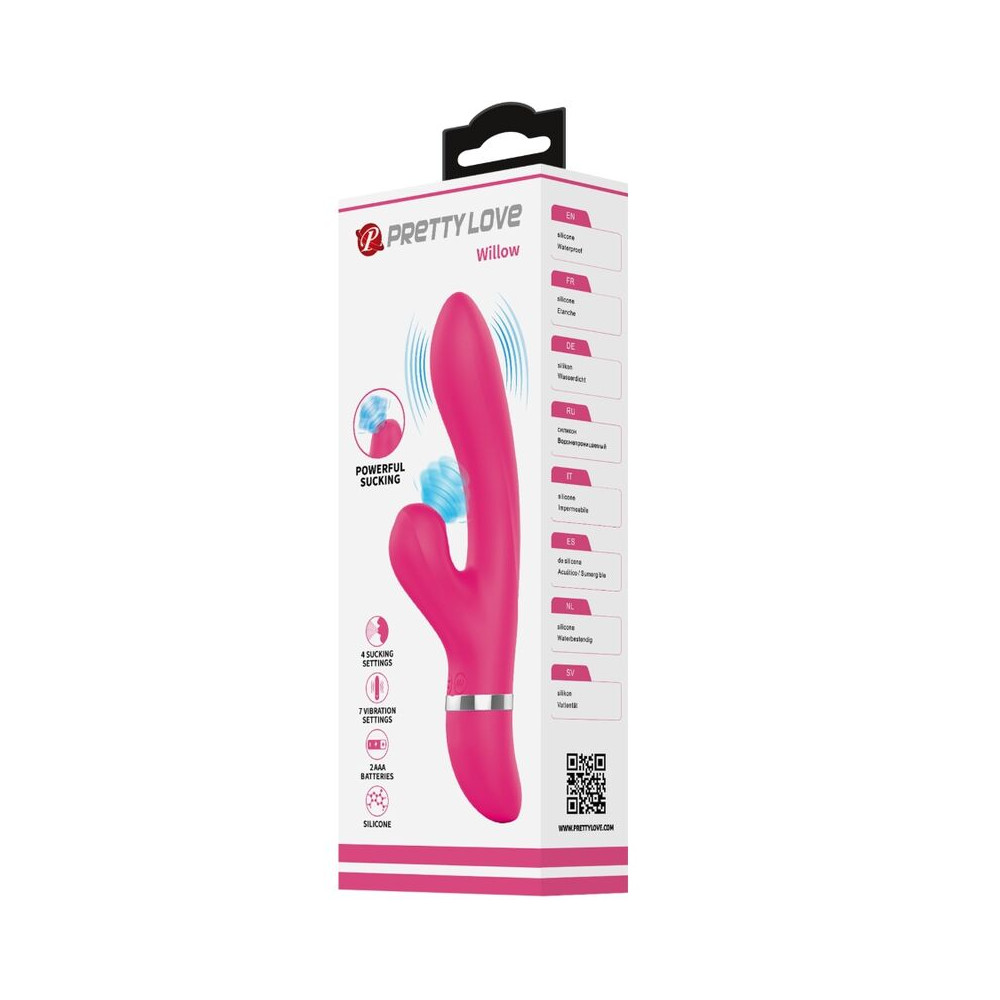 Vibrator Pretty Love Willow, 7 Moduri Vibratii, 4 Moduri Suctiune, Silicon, USB, Roz, 20.4 cm, Nr. 5, Erotic24.ro
