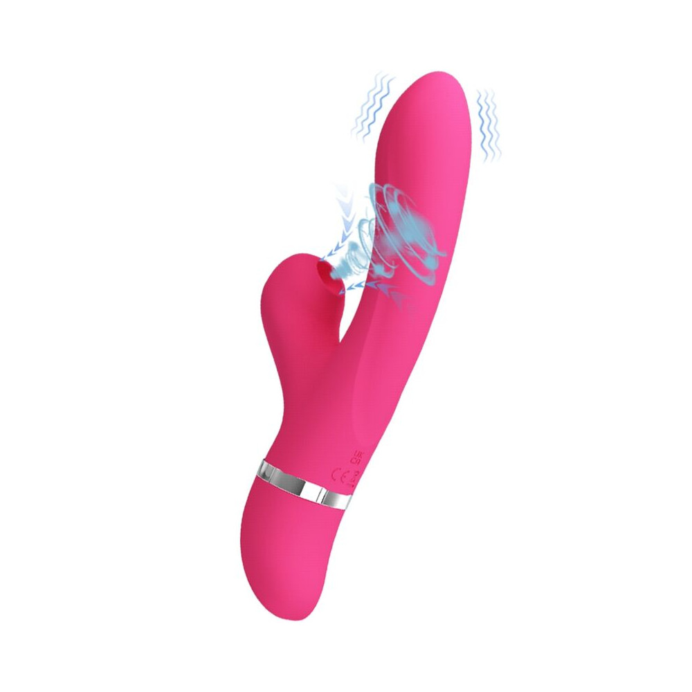 Vibrator Pretty Love Willow, 7 Moduri Vibratii, 4 Moduri Suctiune, Silicon, USB, Roz, 20.4 cm, Nr. 2, Erotic24.ro