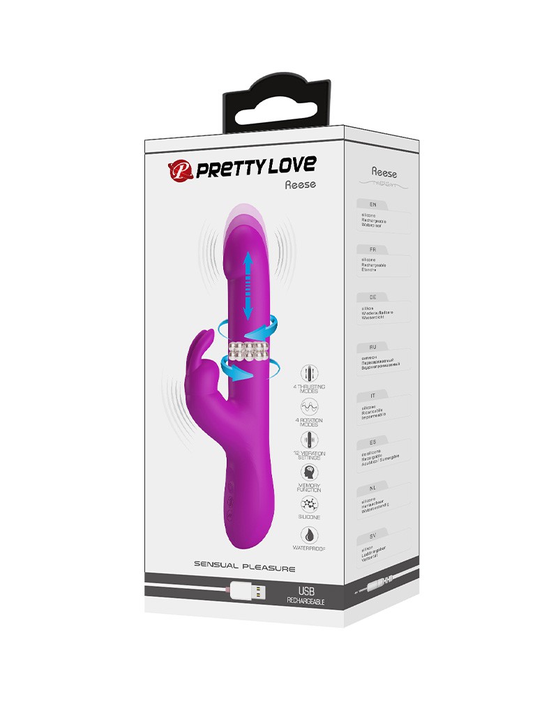 Vibrator Pretty Love Reese, Functii de Vibratii, Rotatii, Impingere, Silicon, USB, Fuchsia, 24.8 cm, #11, Erotic24.ro