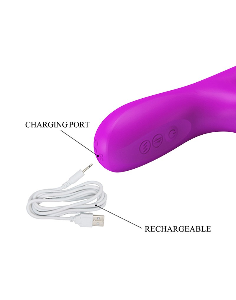 Vibrator Pretty Love Reese, Functii de Vibratii, Rotatii, Impingere, Silicon, USB, Fuchsia, 24.8 cm, #9, Erotic24.ro