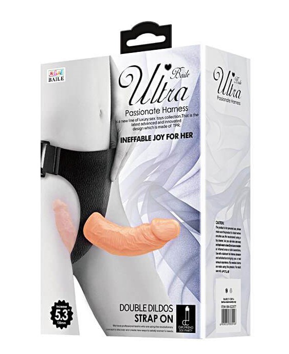 Strap-On Dublu Female Ultra Passionate Harness, TPR, Natural, 13.5 cm, #6, Erotic24.ro
