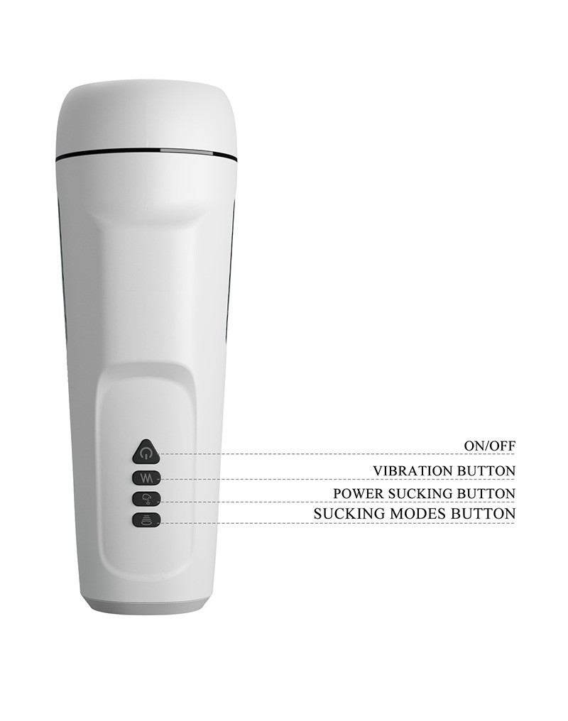 Masturbator Pretty Love Sienna, Vibratii+Suctiune, TPR Moale, Alb, 25 cm, Nr. 12, Erotic24.ro