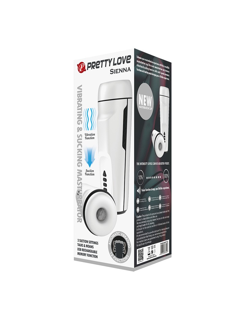 Masturbator Pretty Love Sienna, Vibratii+Suctiune, TPR Moale, Alb, 25 cm, Nr. 15, Erotic24.ro