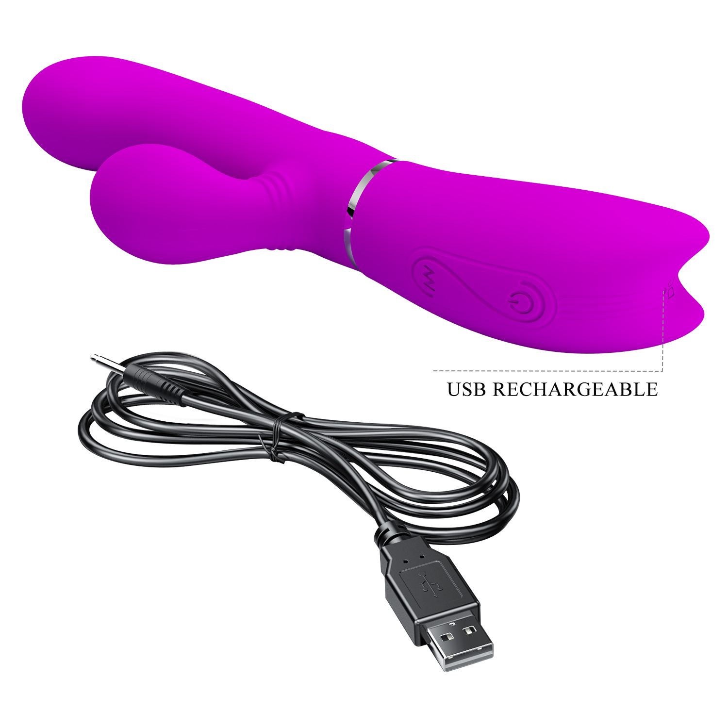 Vibrator Iepuras Pretty Love, 12+4 Moduri Stimulatoare, Silicon, USB, Mov, 20.8 cm, Nr. 7, Erotic24.ro