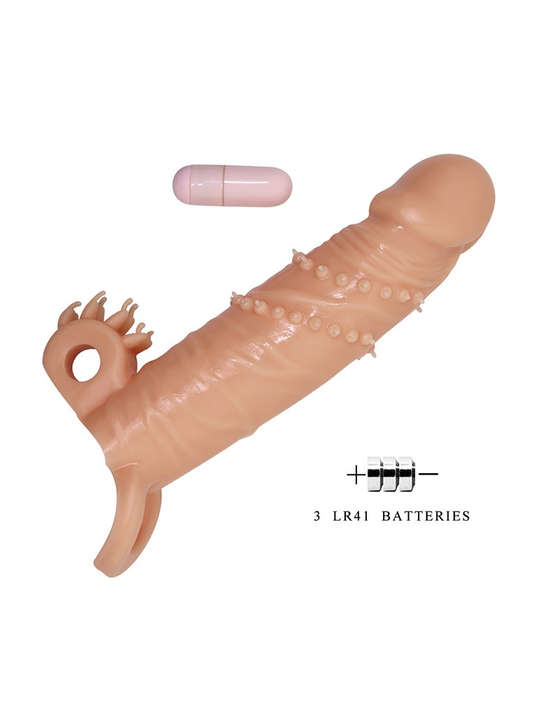 Prelungitor Penis cu Glont Vibrator Connor, +4 cm, TPR, Natural, #5, Erotic24.ro