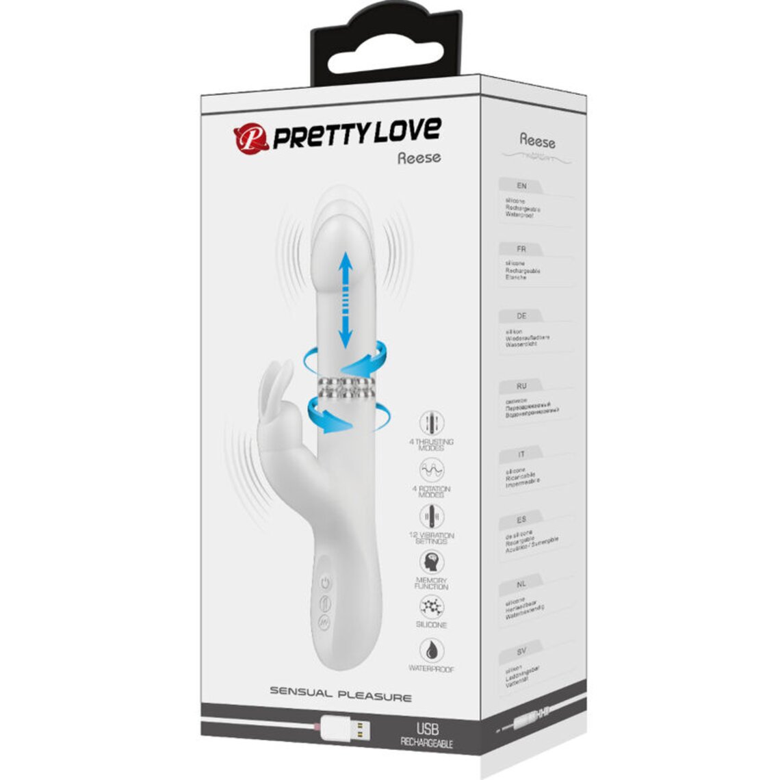Vibrator Pretty Love Reese, Functii de Vibratii, Rotatii, Impingere, Silicon, USB, Alb, 24.8 cm, #9, Erotic24.ro