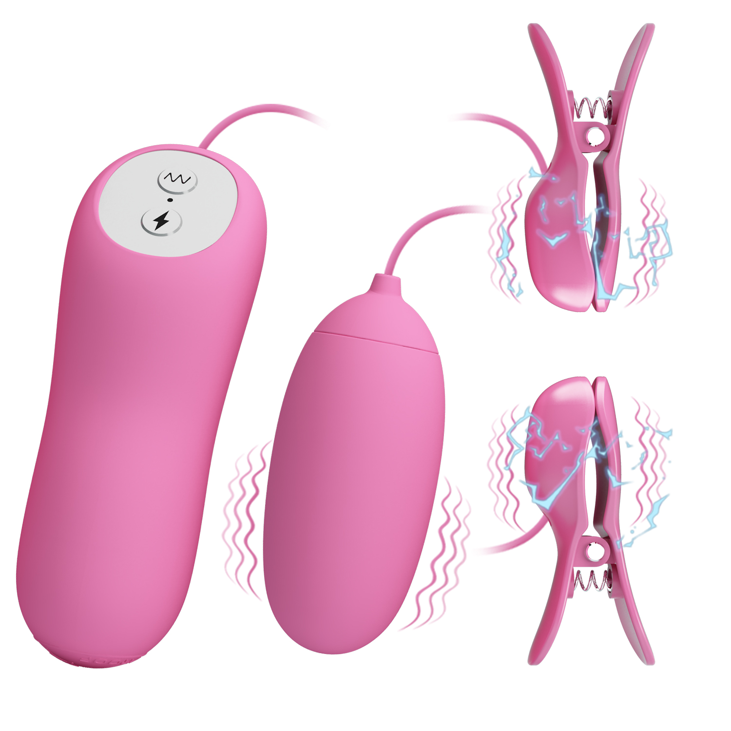 Kit Clame Sfarcuri si Ou Vibrator Pretty Love, 3 Moduri ELectrostimulare, 7 Moduri Vibratii, Roz