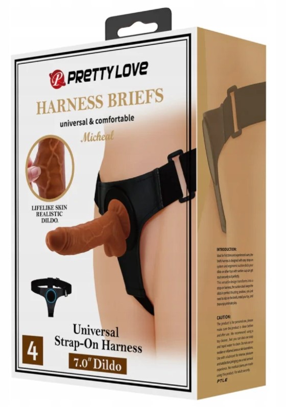 Strap-on Harness Briefs Micheal, Fixare cu Ventuza, TPR Dubla Densitate, Maro, 20 cm, #9, Erotic24.ro