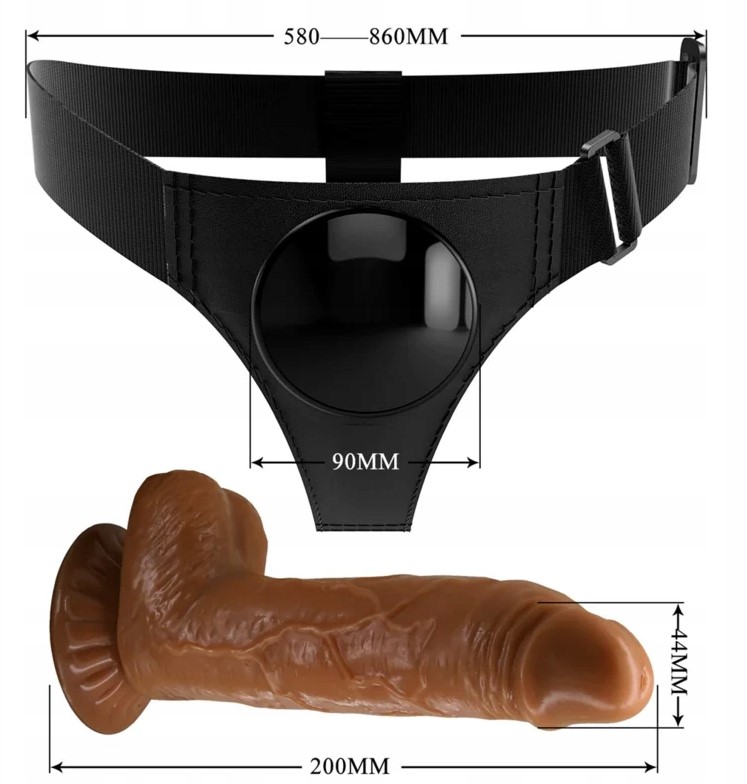 Strap-on Harness Briefs Micheal, Fixare cu Ventuza, TPR Dubla Densitate, Maro, 20 cm, #7, Erotic24.ro