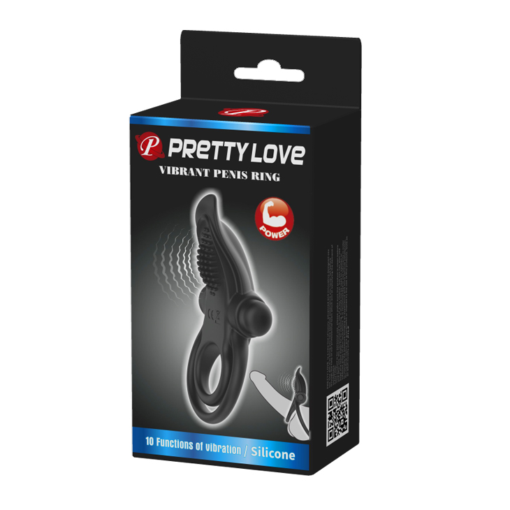 Inel Penis Pretty Love Vibranting Ring, 10 Moduri Vibratii, Silicon, Negru, #11, Erotic24.ro