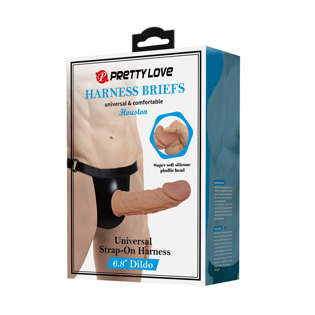 Strap-On Harness Houston cu Dildo Hollow, Silicon, Natural, 17.5 cm, #7, Erotic24.ro