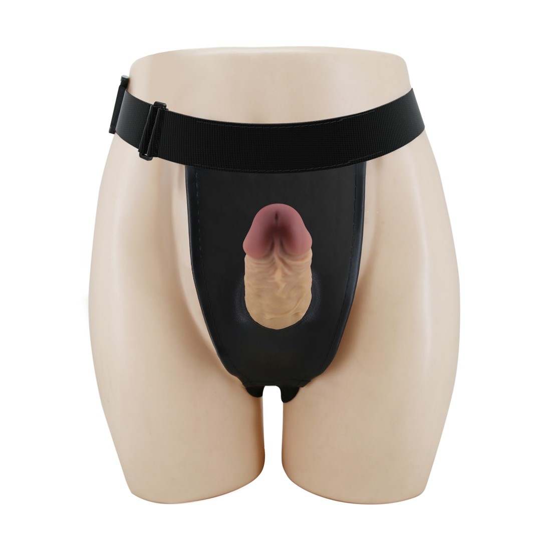 Strap-On Harness Houston cu Dildo Hollow, Silicon, Natural, 17.5 cm, #3, Erotic24.ro