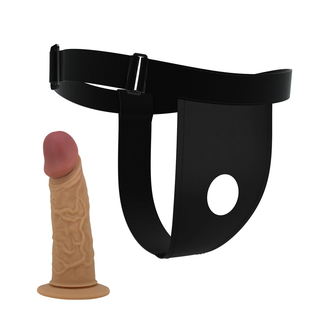 Strap-On Harness Houston cu Dildo Hollow, Silicon, Natural, 17.5 cm, #5, Erotic24.ro