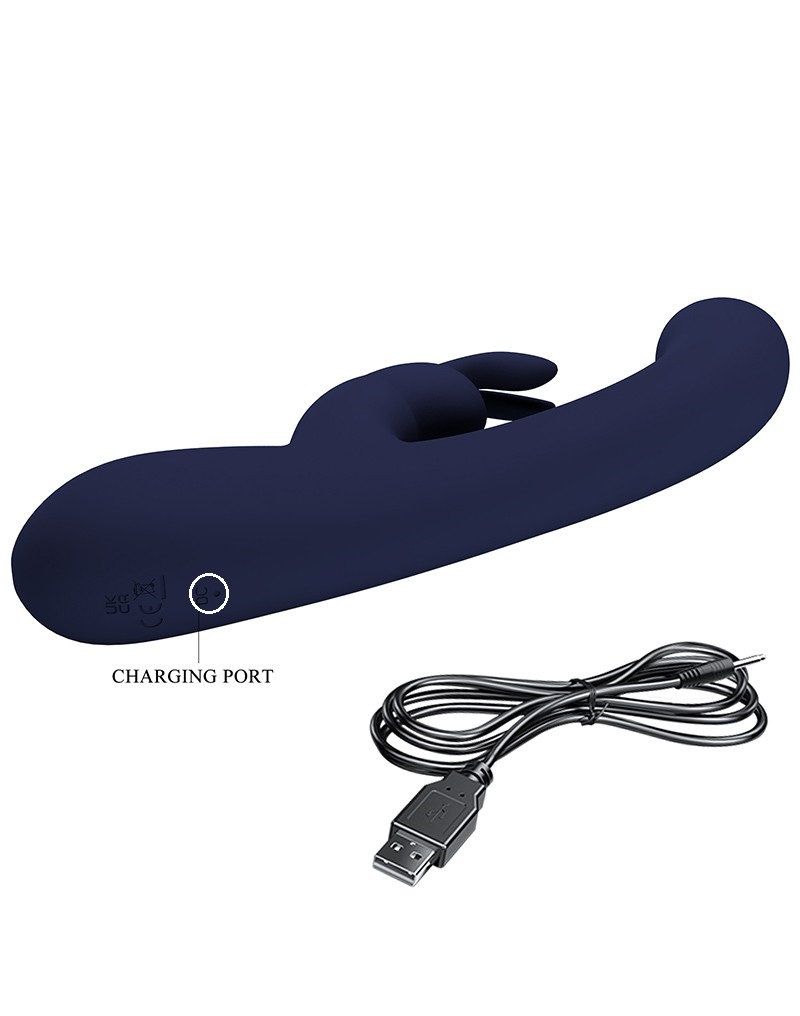 Vibrator Iepuras Lamar, 10 Moduri Vibratii, Ecran LED, Silicon, USB, Albastru Inchis, 22 cm, #6, Erotic24.ro