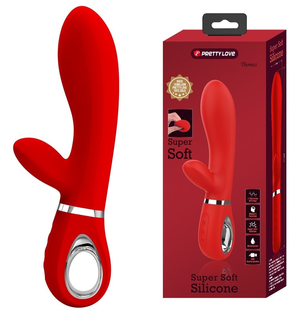 Vibrator Iepuras Thomas, 7 Moduri Vibratii, Silicon, USB, Rosu, 20.5 cm