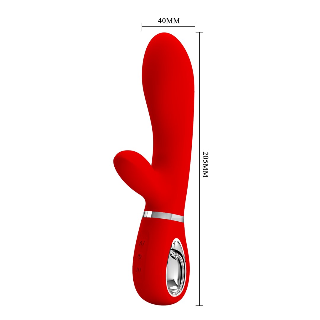Vibrator Iepuras Thomas, 7 Moduri Vibratii, Silicon, USB, Rosu, 20.5 cm, #7, Erotic24.ro