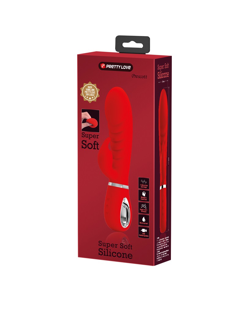 Vibrator Iepuras Prescott, 7 Moduri Vibratii, Silicon, USB, Rosu, 20 cm, Nr. 8, Erotic24.ro