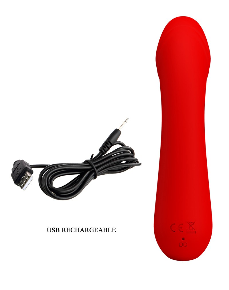 Vibrator Punctul G Cetus, 12 Moduri Vibratii, Sillicon, USB, Rosu, 15 cm, #8, Erotic24.ro