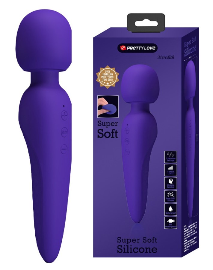 Vibrator Masaj Meredith, 7 Moduri Vibratii & 5 Intensitati Viteza, Silicon, USB, Violet, 21.5 cm