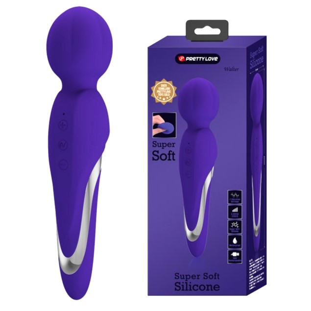 Vibrator Masaj Walter, 7 Moduri Vibratii & 5 Intensitati, Silicon, USB, Violet, 21.6 cm