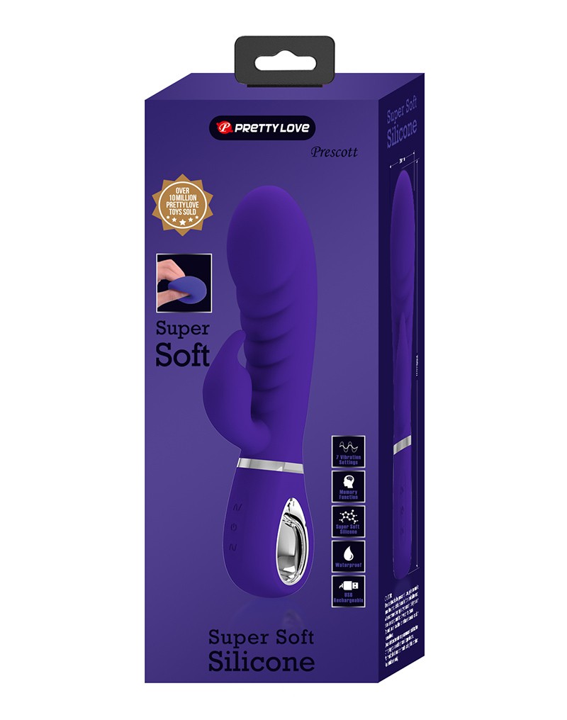 Vibrator Iepuras Prescott, 7 Moduri Vibratii, Silicon, USB, Violet, 20 cm, Nr. 9, Erotic24.ro