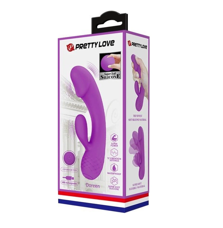 Vibrator Iepuras Doreen, 12 Moduri Vibratii, Silicon, USB, Mov, 17.5 cm, #5, Erotic24.ro