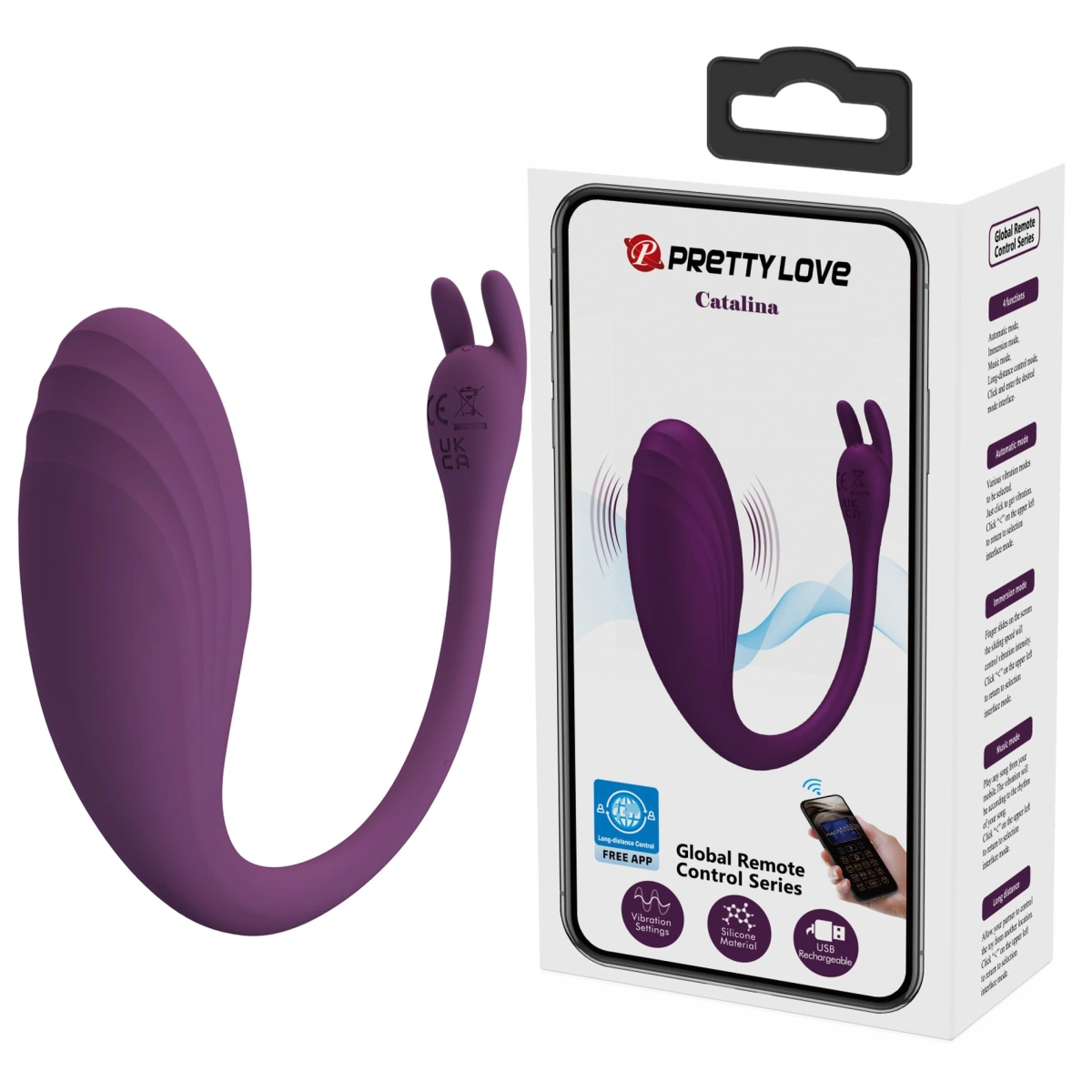 Ou Vibrator Catalina, Bluetooth Control Free App, Silicon, USB, Mov Inchis