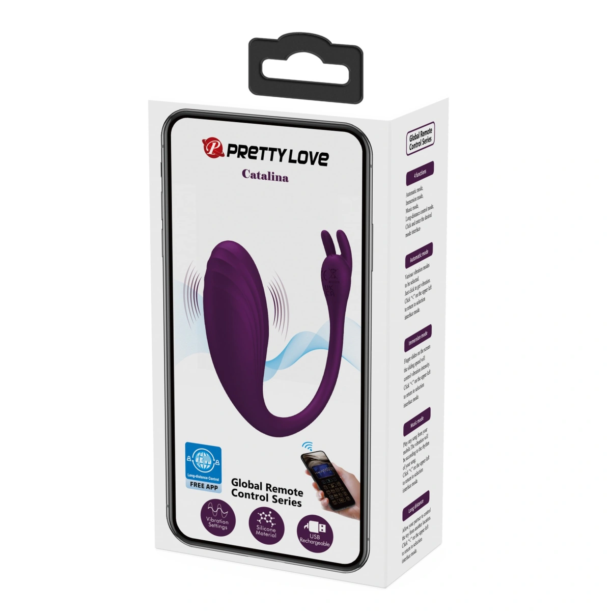 Ou Vibrator Catalina, Bluetooth Control Free App, Silicon, USB, Mov Inchis, #11, Erotic24.ro