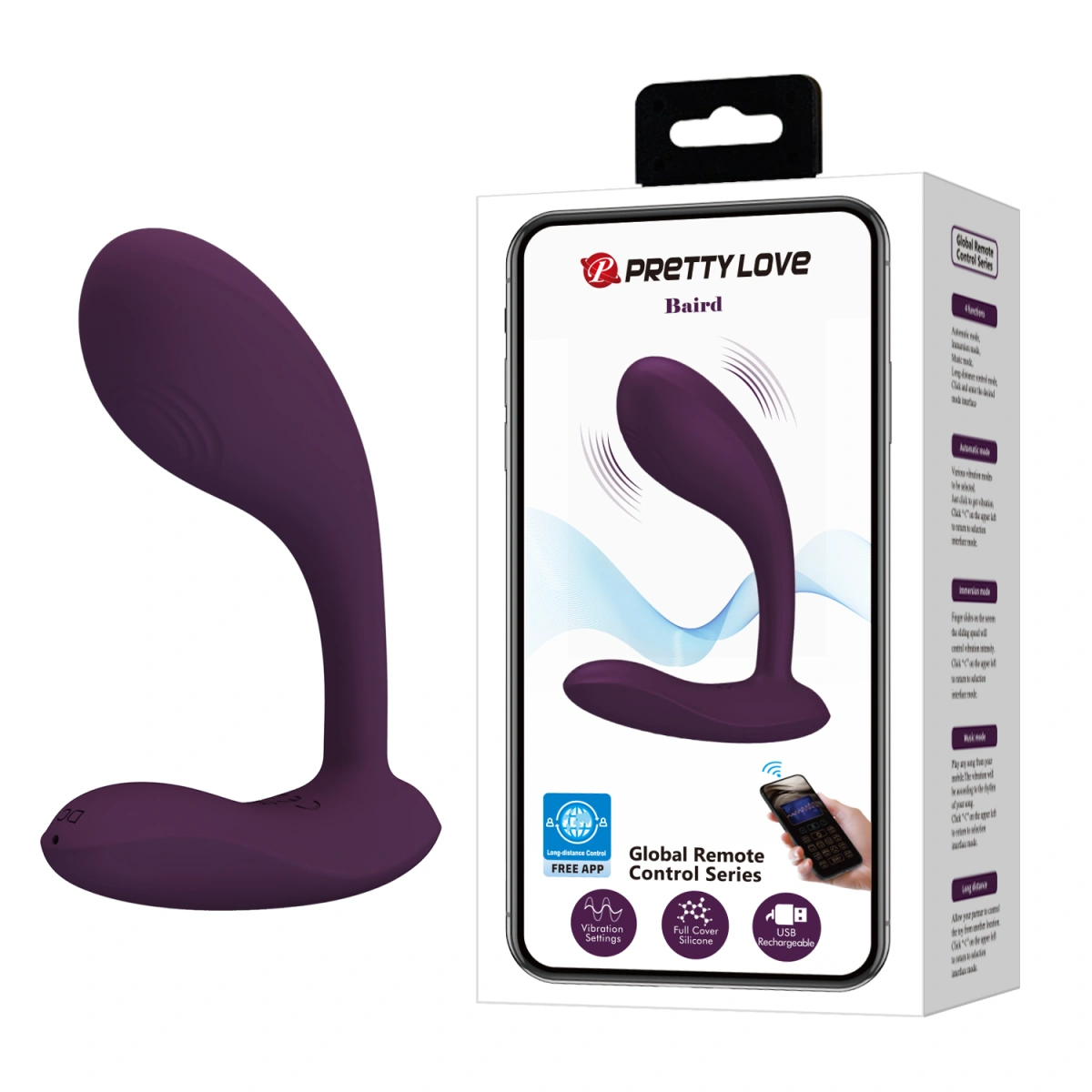 Stimulator Pretty Love Baird, Bluetooth Control Free App, Silicon, USB, Mov Inchis