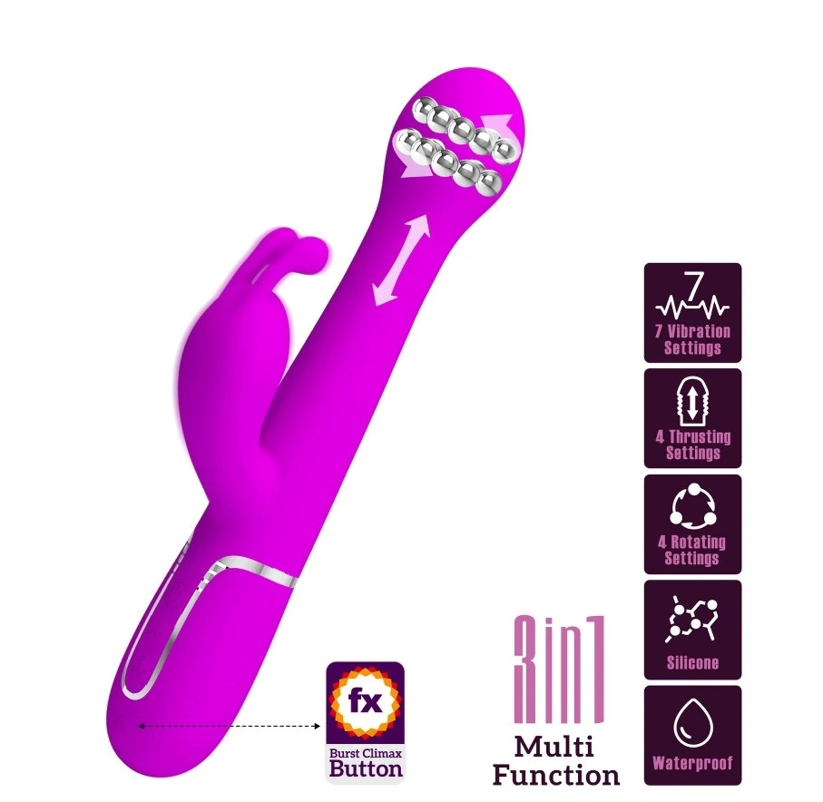 Vibrator Iepuras Dejon, 7 Moduri Vibratii, 4 Moduri Impingere si Rotatii, Silicon, USB Magnetic, Mov, 22.6 cm, #2, Erotic24.ro