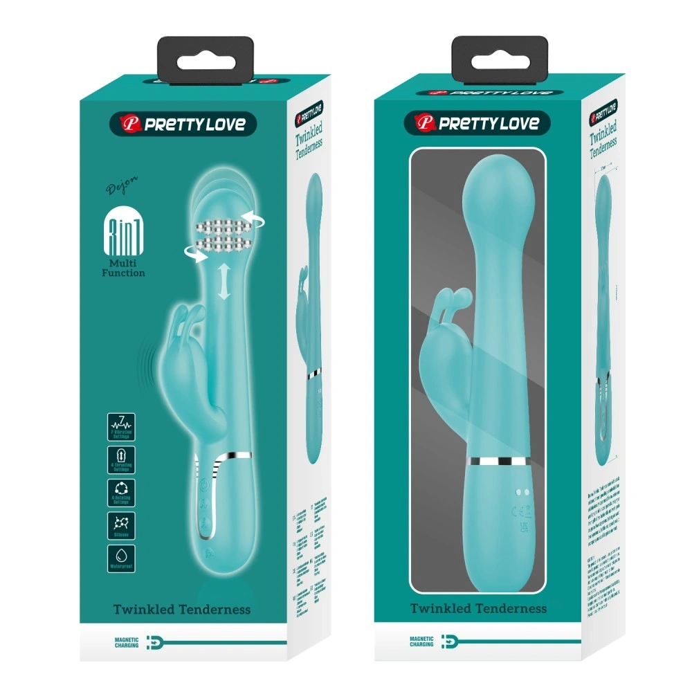 Vibrator Iepuras Dejon, 7 Moduri Vibratii, 4 Moduri Impingere si Rotatii, Silicon, USB Magnetic, Verde, 22.6 cm, #4, Erotic24.ro