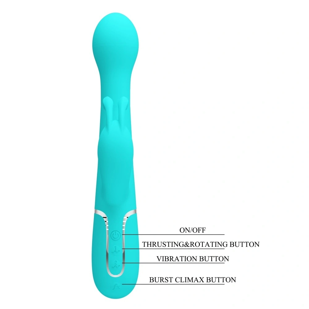 Vibrator Iepuras Dejon, 7 Moduri Vibratii, 4 Moduri Impingere si Rotatii, Silicon, USB Magnetic, Verde, 22.6 cm, #2, Erotic24.ro