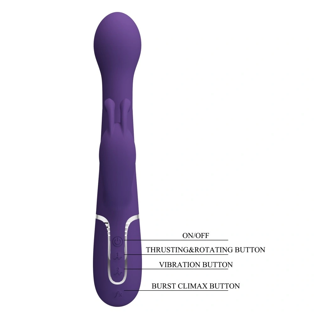 Vibrator Iepuras Dejon, 7 Moduri Vibratii, 4 Moduri Impingere si Rotatii, Silicon, USB Magnetic, Albastru, 22.6 cm, #7, Erotic24.ro