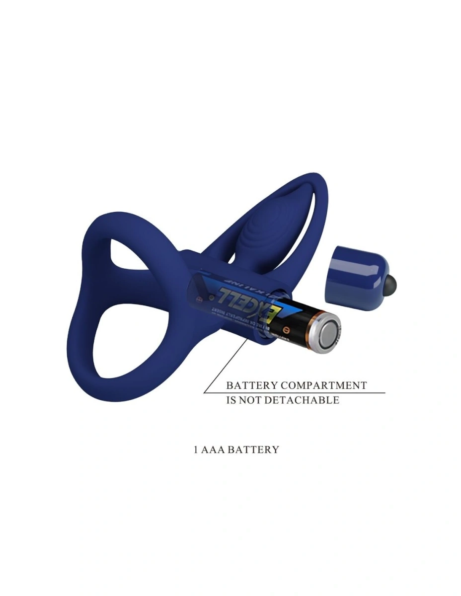 Inel Dublu De Penis Mat, 10 Moduri Vibratii, Silicon, Albastru, Nr. 5, Erotic24.ro