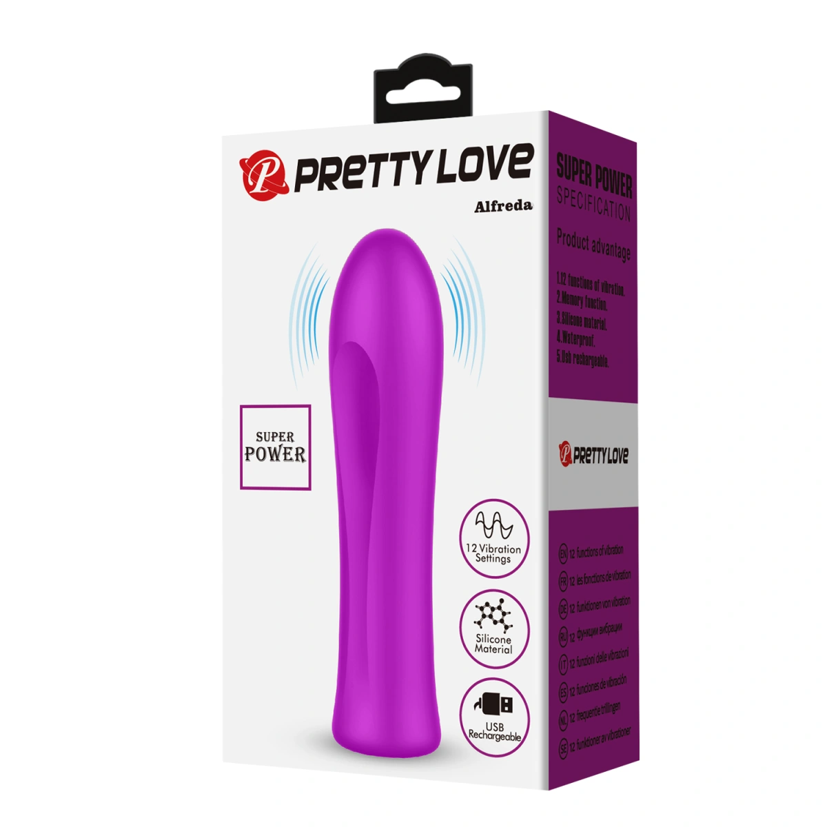 Vibrator Pretty Love Alfreda, 12 Moduri Vibratii, Silicon, USB, Mov, 10.2 cm, #9, Erotic24.ro