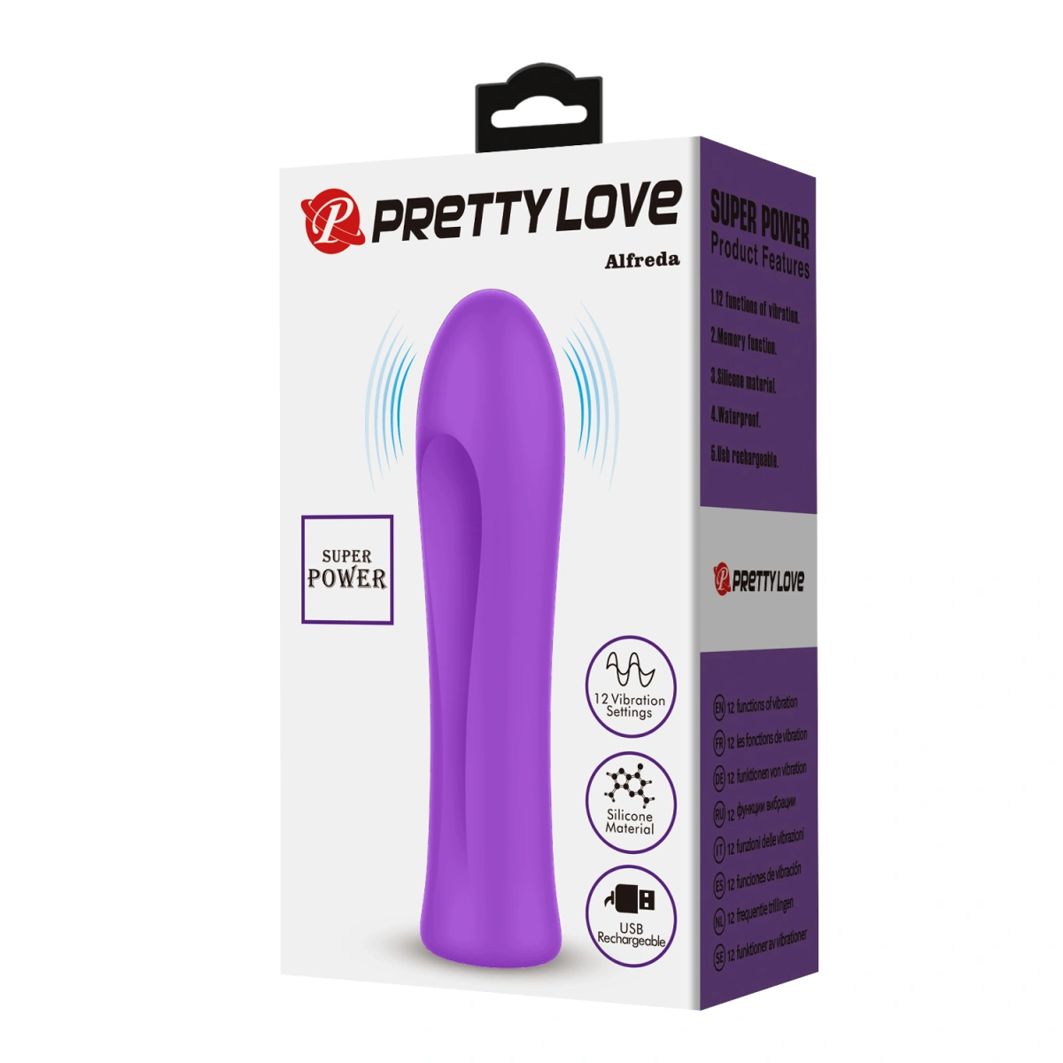 Vibrator Pretty Love Alfreda, 12 Moduri Vibratii, Silicon, USB, Violet, 10.2 cm, #9, Erotic24.ro
