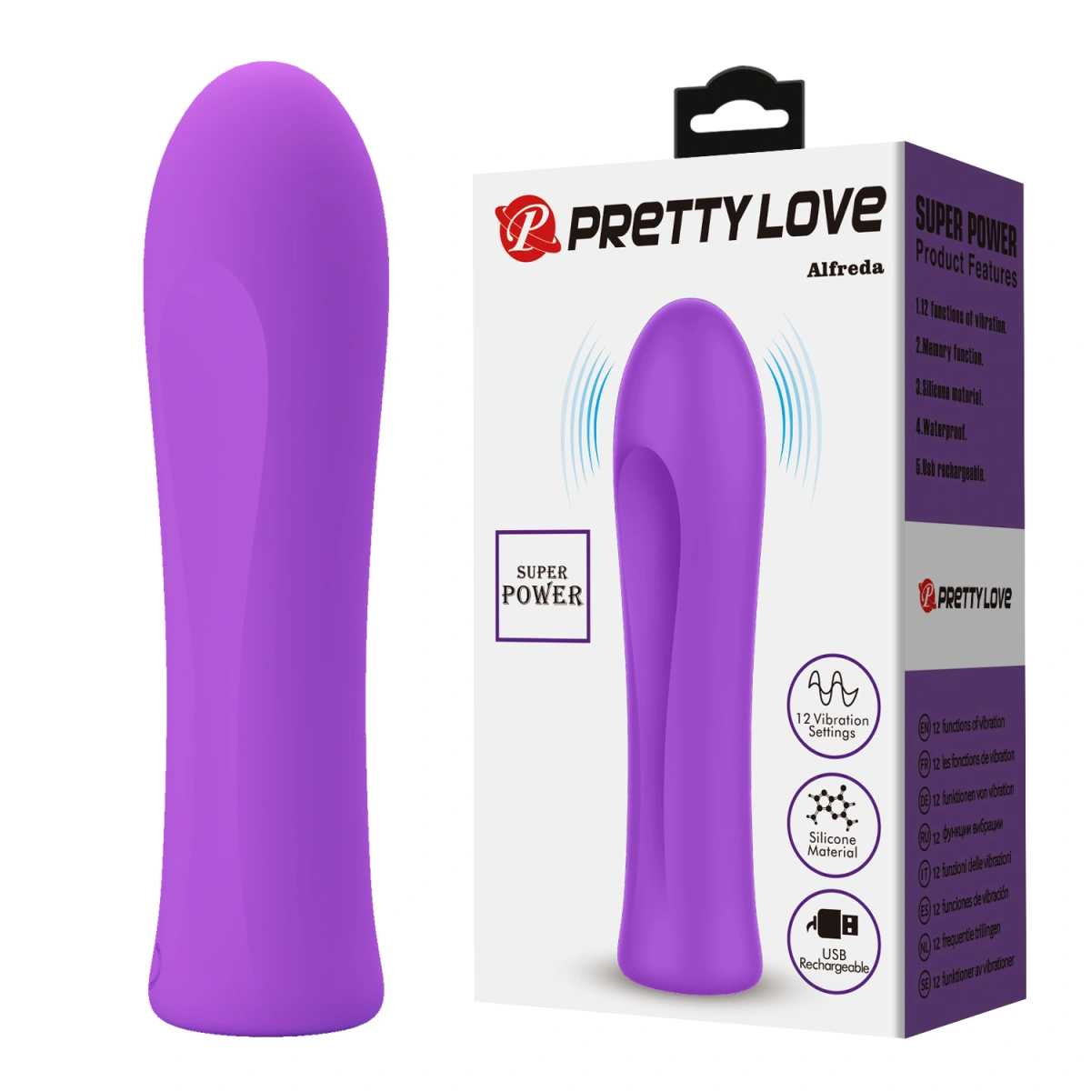 Vibrator Pretty Love Alfreda, 12 Moduri Vibratii, Silicon, USB, Violet, 10.2 cm