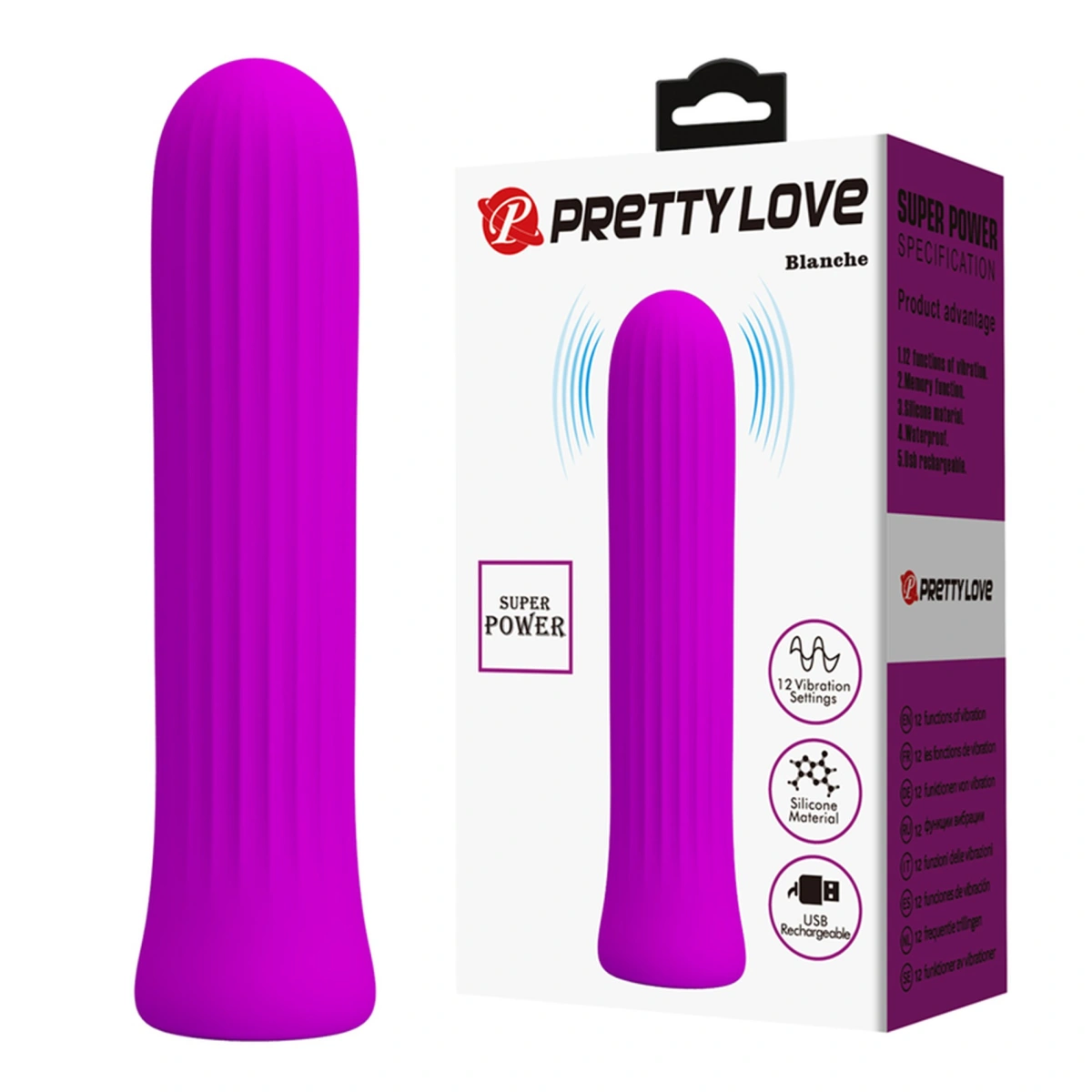 Vibrator Pretty Love Blanche, 12 Moduri Vibratii, Silicon, USB, Mov Inchis, 10.2 cm