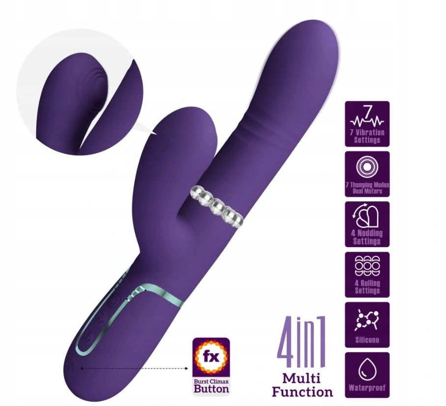 Vibrator Twinkled Tenderness Mariana, 4 in 1, Silicon, USB, Mov, 22.6 cm, #2, Erotic24.ro