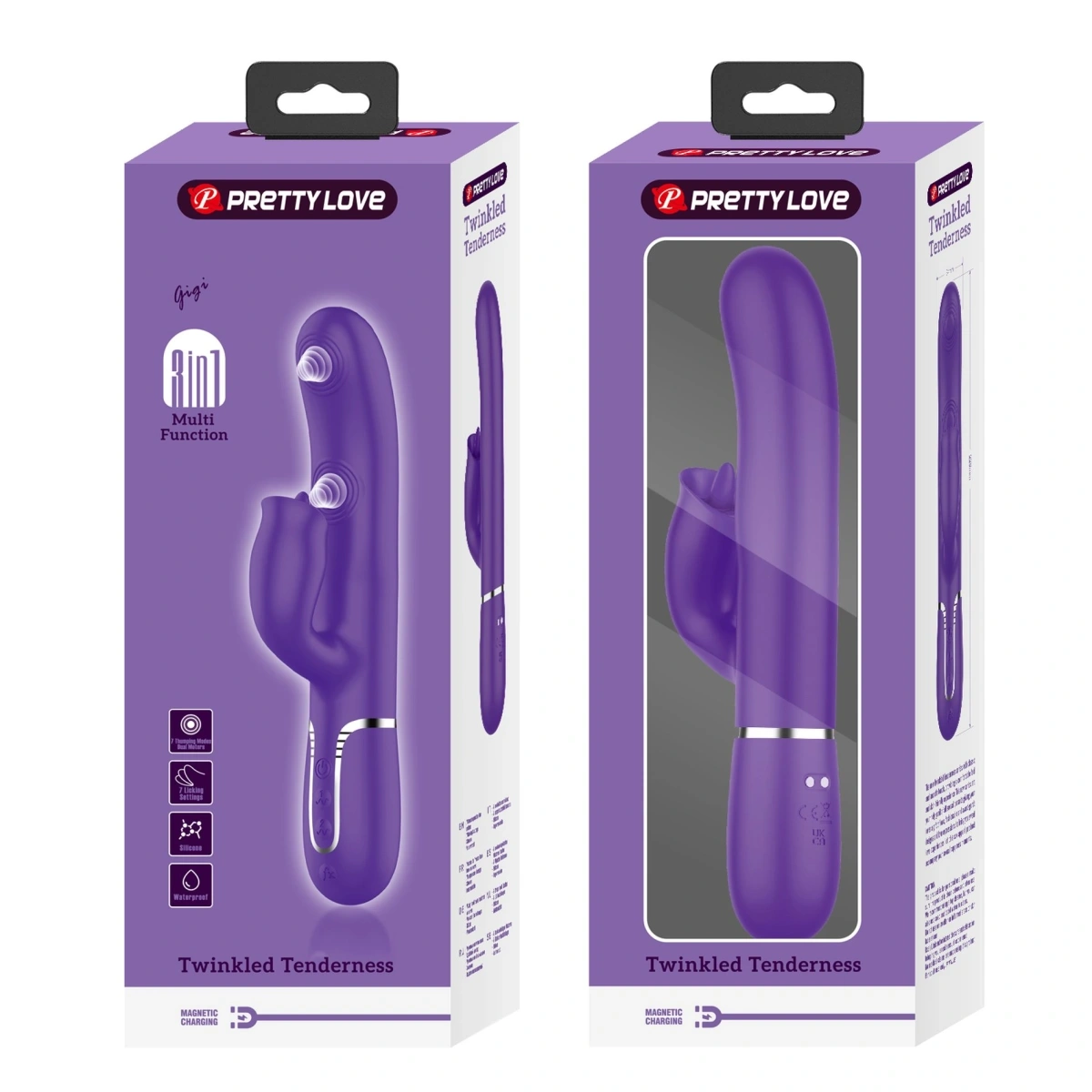 Vibrator Twinkled Tenderness Gigi, 7 Moduri Pulsare, 7 Moduri Licking, Silicon, USB, Mov, 22.8 cm, #8, Erotic24.ro