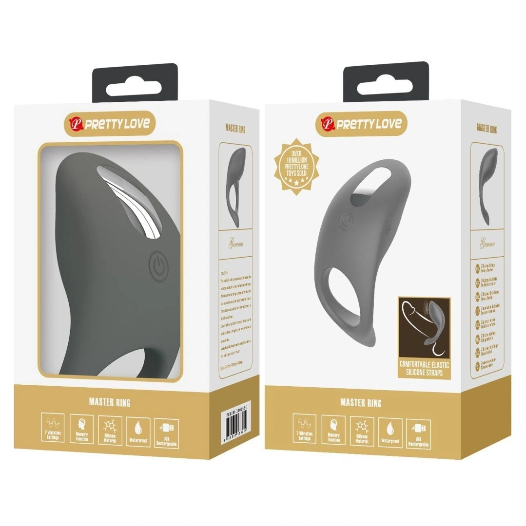 Inel de Penis Master Gemma, 7 Moduri Vibratii, Silicon, USB, Negru, Nr. 5, Erotic24.ro