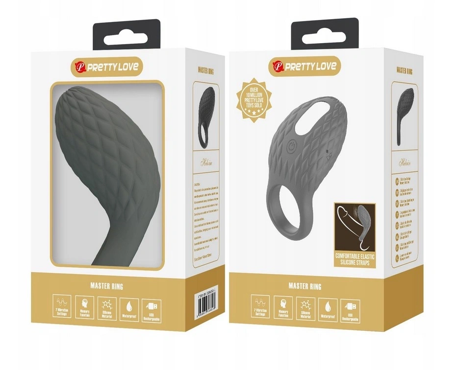 Inel de Penis Master Heloise, 7 Moduri Vibratii, Silicon, USB, Negru, #6, Erotic24.ro