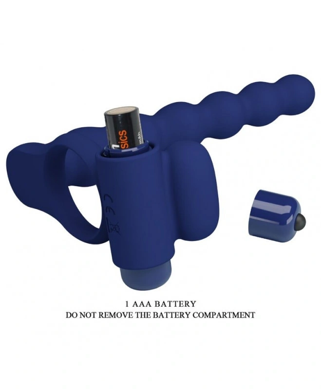 Inel de Penis cu Stimulator Anal Ajmal, 10 Moduri Vibratii, Silicon, Albastru, Nr. 5, Erotic24.ro