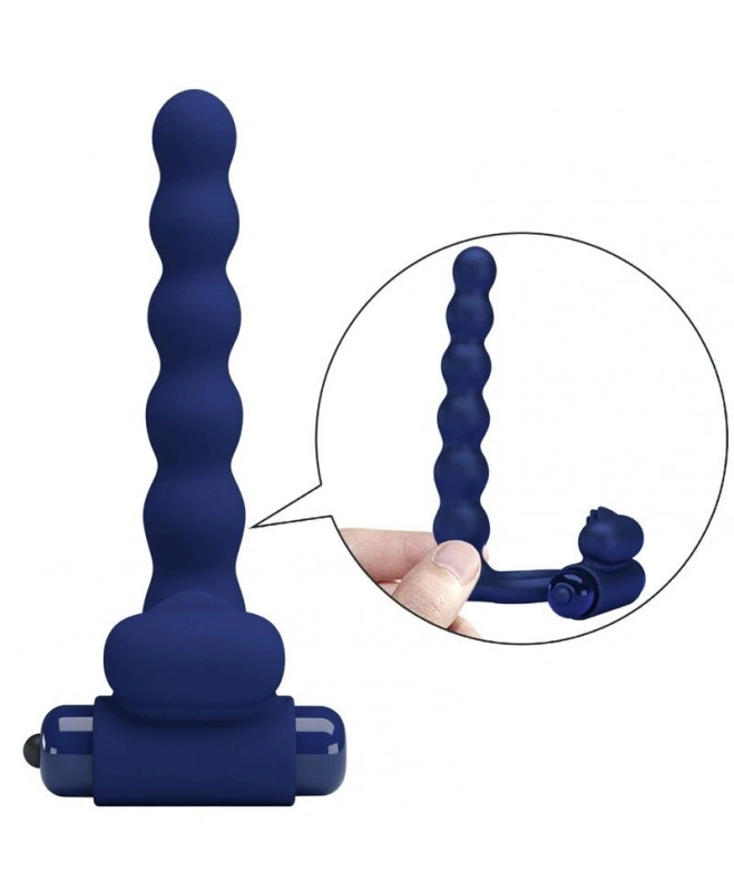 Inel de Penis cu Stimulator Anal Ajmal, 10 Moduri Vibratii, Silicon, Albastru, Nr. 4, Erotic24.ro