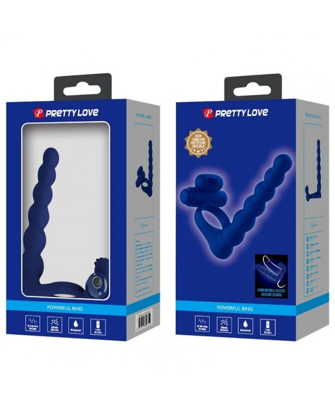 Inel de Penis cu Stimulator Anal Ajmal, 10 Moduri Vibratii, Silicon, Albastru, Nr. 8, Erotic24.ro