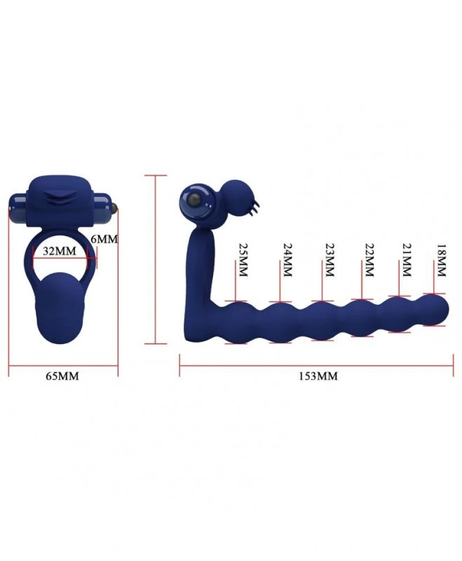 Inel de Penis cu Stimulator Anal Ajmal, 10 Moduri Vibratii, Silicon, Albastru, Nr. 6, Erotic24.ro