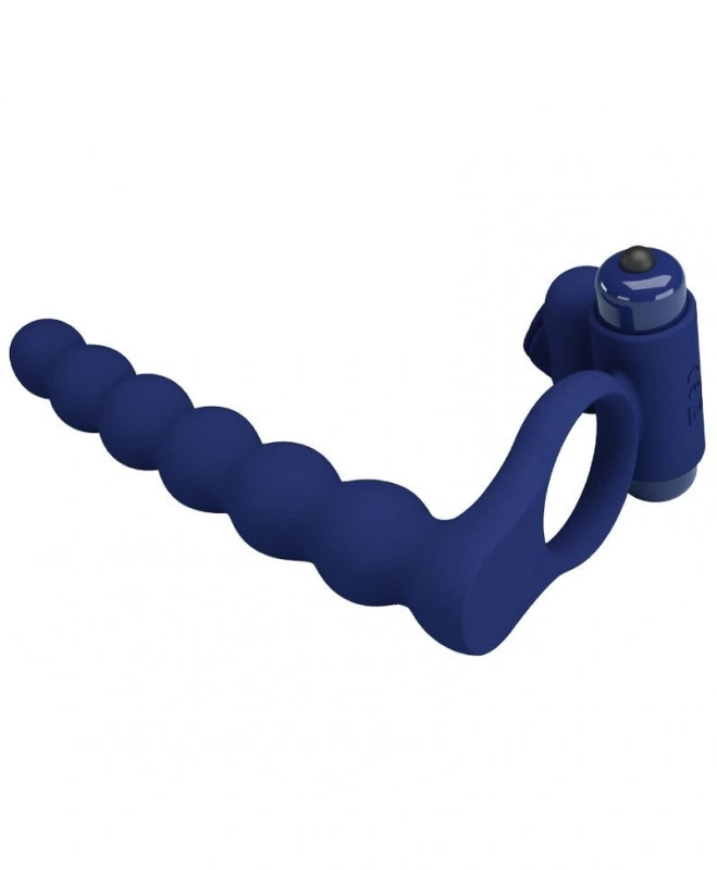 Inel de Penis cu Stimulator Anal Ajmal, 10 Moduri Vibratii, Silicon, Albastru, Nr. 2, Erotic24.ro