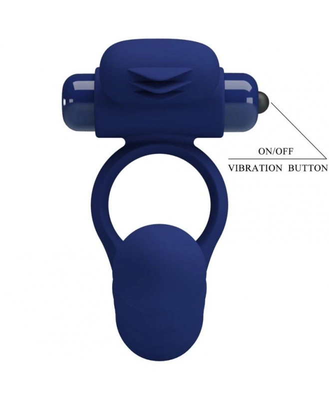 Inel de Penis cu Stimulator Anal Ajmal, 10 Moduri Vibratii, Silicon, Albastru, Nr. 7, Erotic24.ro