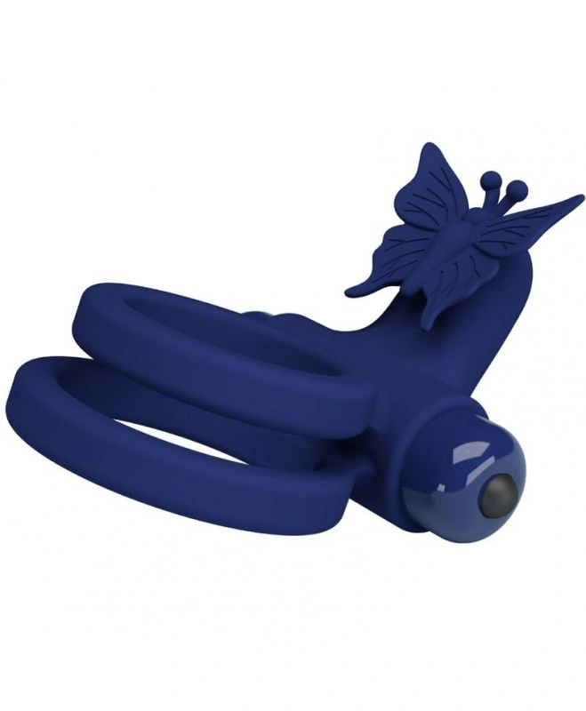 Inel Dublu de Penis Butterfly, 10 Moduri Vibratii, Silicon, Albastru, #4, Erotic24.ro
