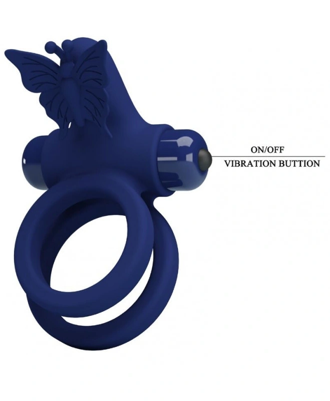 Inel Dublu de Penis Butterfly, 10 Moduri Vibratii, Silicon, Albastru, #7, Erotic24.ro